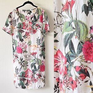 Marisa & Marie Italian Made Linen Blend Breezy Summer Dress Floral Size Large